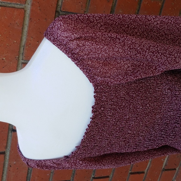 Madewell Smocked Women's Peasant Chiffon Top in Burgundy size Large - Picture 5 of 14